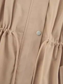 Khaki Stand Collar Women's Windbreaker Jacket - Chic Drawstring Waist Loose Fit - Utility Cargo Style Spring Streetwear 2026