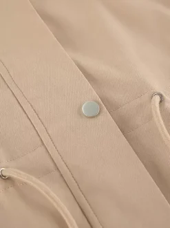 Khaki Stand Collar Women's Windbreaker Jacket - Chic Drawstring Waist Loose Fit - Utility Cargo Style Spring Streetwear 2026
