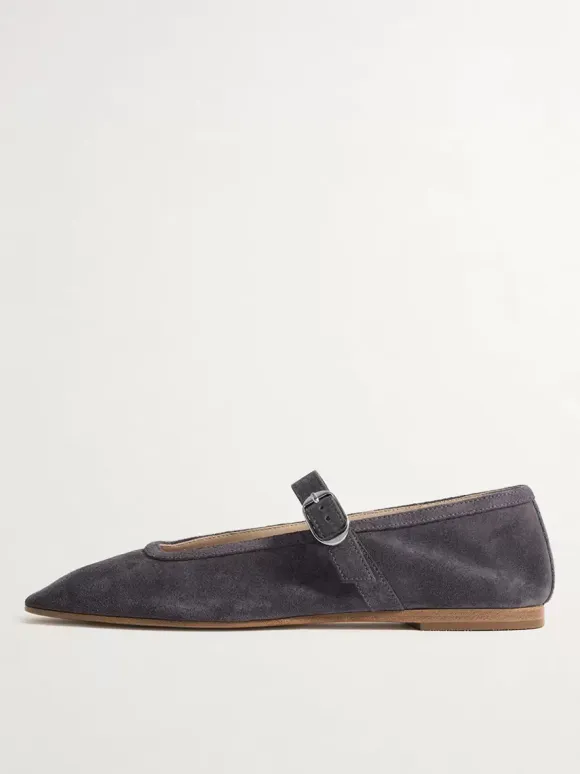 Khaki Suede Ballet Flats Square Toe Mary Jane Flat Shoes