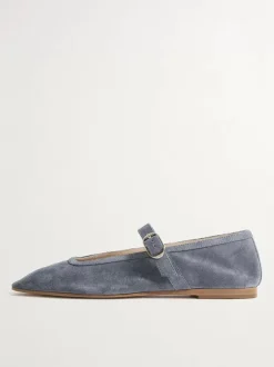 Khaki Suede Ballet Flats Square Toe Mary Jane Flat Shoes