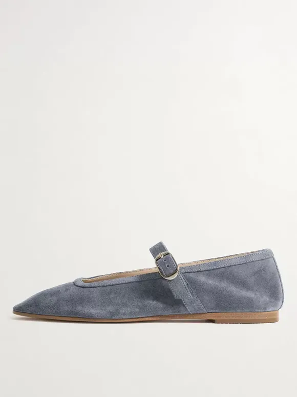 Khaki Suede Ballet Flats Square Toe Mary Jane Flat Shoes