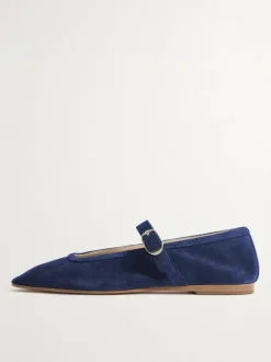 Khaki Suede Ballet Flats Square Toe Mary Jane Flat Shoes