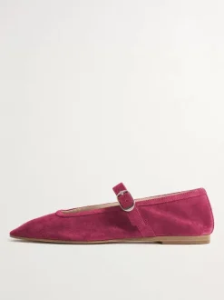 Khaki Suede Ballet Flats Square Toe Mary Jane Flat Shoes