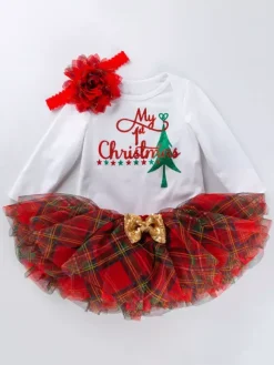 Kid Christmas Set Sequin Gilding Tutu Skirt With Cotton Top Christmas Pattern Holidays Costumes
