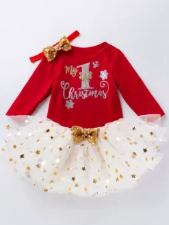 Kid Christmas Set Sequin Gilding Tutu Skirt With Cotton Top Christmas Pattern Holidays Costumes