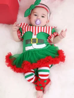 Kid Christmas Dress Red Tulle Ruffle Skater Dress Cotton Christmas Holidays Costumes