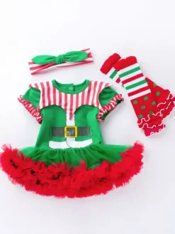 Kid Christmas Dress Red Tulle Ruffle Skater Dress Cotton Christmas Holidays Costumes