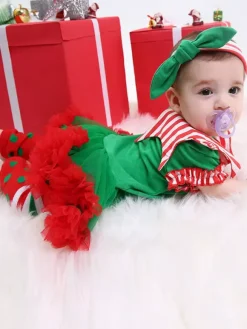 Kid Christmas Dress Red Tulle Ruffle Skater Dress Cotton Christmas Holidays Costumes