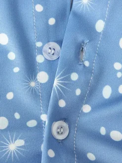 Kid Christmas Dress Santa Clause Print Light Sky Blue Flare Dress Holidays Costumes