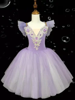 Kids Ballet Dance Dress Embroidered Ruffles Backless Ballet Skirt For Kids Dance Performance