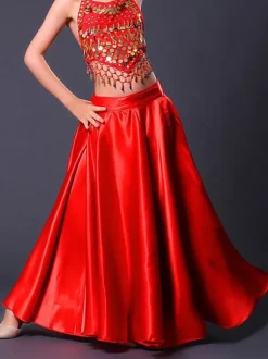Kids Belly Dance Costumes Red Split Flamenco Dress Paso Doble Costumes Spanish Skirt for Girls Carnival