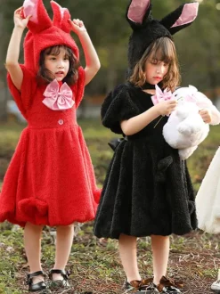 Kids Carnival Cosplay Costumes Bunny Dress with Hood Hat for Child