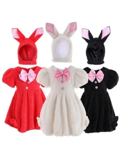 Kids Carnival Cosplay Costumes Bunny Dress with Hood Hat for Child