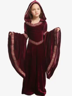 Kids Carnival Costumes Burgundy Vampire Velour Clothes Cosplay Wears For Child