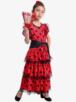 Kids Dance Costumes Polka Flamenco Dress Paso Doble Costumes Spanish Skirt for Girls Carnival