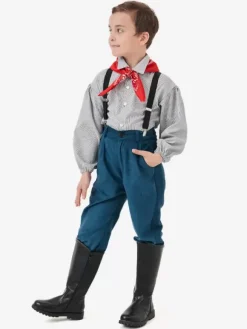 Kids Overalls Costumes Deep Blue Set with Scarf