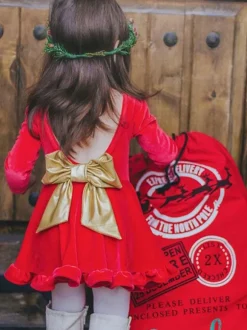 Kids Tunic Dress For Christmas Red Polyester Fiber Christmas Holidays Dress