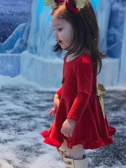 Kids Tunic Dress For Christmas Red Polyester Fiber Christmas Holidays Dress
