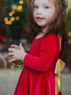Kids Tunic Dress For Christmas Red Polyester Fiber Christmas Holidays Dress
