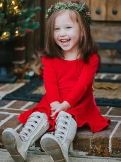 Kids Tunic Dress For Christmas Red Polyester Fiber Christmas Holidays Dress