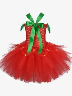 Kids Tunic Dress For Christmas Red Polyester Fiber Christmas Holidays Party Dress