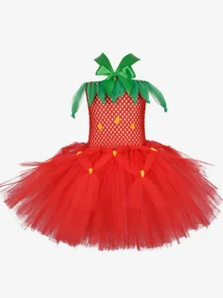 Kids Tunic Dress For Christmas Red Polyester Fiber Christmas Holidays Party Dress