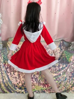Kids Tunic Dress For Christmas Red Polyester Fiber Christmas Holidays Party Dress