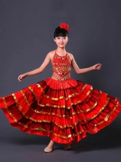 Kids Belly Dance Costumes Flamenco Dress Paso Doble Costumes Spanish Skirt for Girls Carnival