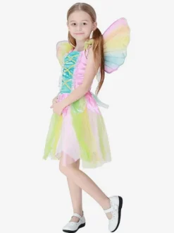 Kids Carnival Costumes Wears Angel Rainbow Petal Child Dress Cosplay Outfits