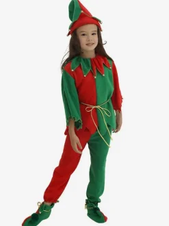 Kids Christmas Costume Red Polyester Fiber Top Hat Pants 3-Piece Set Christmas Holidays Costumes