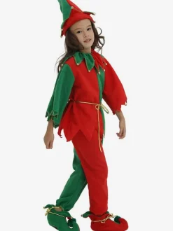 Kids Christmas Costume Red Polyester Fiber Top Hat Pants 3-Piece Set Christmas Holidays Costumes