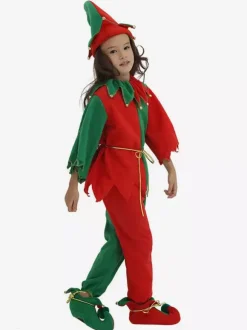 Kids Christmas Elf Costume Outfit 4 Piece Set Halloween