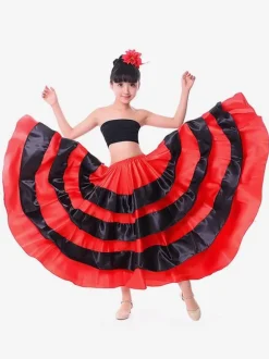 Kids Dance Costumes Black Layered Billowing Skirts Flamenco Dress Paso Doble Spanish Skirt for Girls Carnival