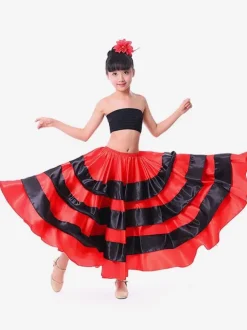 Kids Dance Costumes Black Layered Billowing Skirts Flamenco Dress Paso Doble Spanish Skirt for Girls Carnival