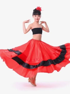 Kids Dance Costumes Gypsy Flamenco Ballroom Dress Red Long Kids Flamenco Paso Doble Dresses Spanish Skirt for Girls Carnival
