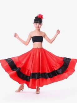 Kids Dance Costumes Gypsy Flamenco Ballroom Dress Red Long Kids Flamenco Paso Doble Dresses Spanish Skirt for Girls Carnival
