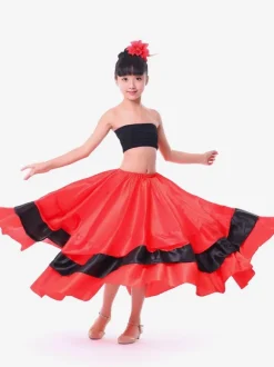 Kids Dance Costumes Gypsy Flamenco Ballroom Dress Red Long Kids Flamenco Paso Doble Dresses Spanish Skirt for Girls Carnival