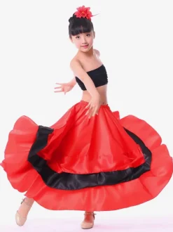 Kids Dance Costumes Gypsy Flamenco Ballroom Dress Red Long Kids Flamenco Paso Doble Dresses Spanish Skirt for Girls Carnival