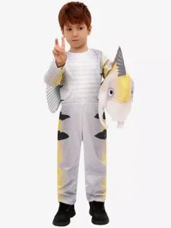 Kids Flounder Costumes White Halloween Carvinal Jumpsuit And Hat Set