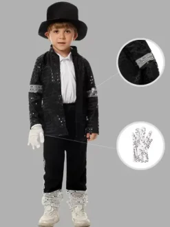 Kids Halloween Costumes Black Halloween Set Kid's Polyester Overcoat Pants