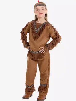 Kids Halloween Costumes Coffee Brown Halloween Set Kid's Polyester Headwear Pants