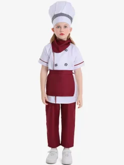 Kids Halloween Costumes Red+White Halloween Polyester Fiber Polyester Set Kid's Hat Pants