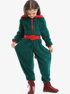 Kids Jumpsuit For Christmas Green Polyester Fiber Christmas Holidays Costumes