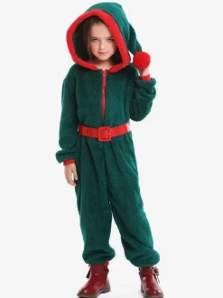 Kids Jumpsuit For Christmas Green Polyester Fiber Christmas Holidays Costumes