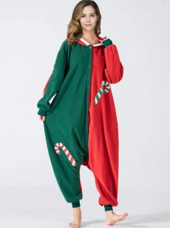Kigurumi Onesie Pajamas Christmas Adult's Green Polyester Jumpsuit Kigurumi Costumes