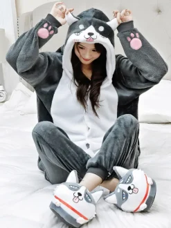 Kigurumi Pajamas Husky Dog Onesie Adults Unisex Flannel Winter Sleepwear Costume Cosplay Carnival onesie pajamas