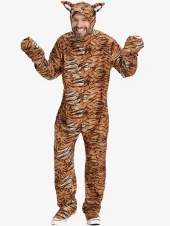 Kigurumi Pajamas Onesie Halloween Adult's Tiger Print Polyester Jumpsuit Hood Kigurumi Costumes