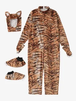 Kigurumi Pajamas Onesie Halloween Adult's Tiger Print Polyester Jumpsuit Hood Kigurumi Costumes