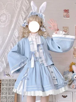 Kimono Lolita Skirt Ruffles Light Sky Blue Lolita Skirts