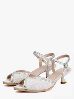 Kitten Heel Pumps Peep Toe Lace Rhinestones Mother Of The Bride Shoes